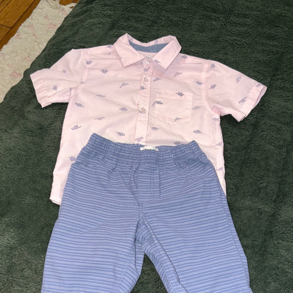 Kids Headquarters Pink and Blue Dinosaur Shirt and short set